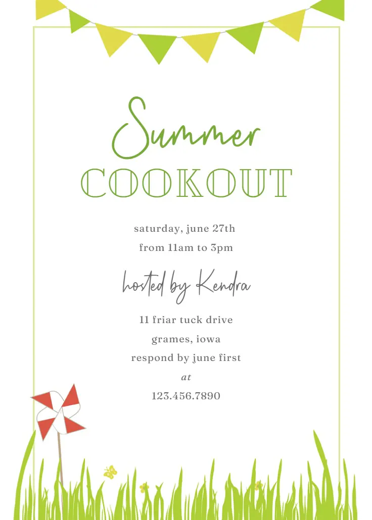 Pennant and pinwheel - barbekü partisi davetiyesi